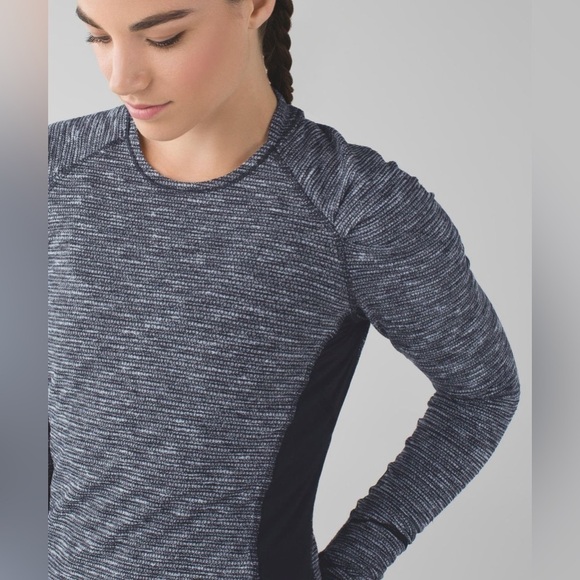 Lululemon Think Fast Long Sleeve, Coco Pique Black / Black, Size 10 - Picture 6 of 12